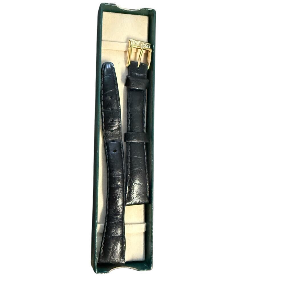 Vintage Gucci 13mm Black Crocodile Leather Watch Strap with Gold Buckle